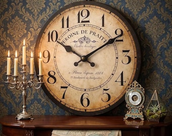 Vintage Rustic Wooden Wall Clock Silent Quartz French Retro Decor