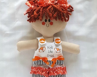 LillieGiggles Rag Doll named Francesca says Kids Like Foxes GiggleArt collection Lighter Rag Doll Handmade Cloth doll