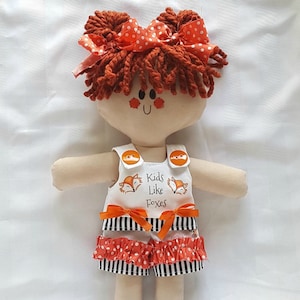 LillieGiggles Rag Doll named Francesca says Kids Like Foxes GiggleArt collection Lighter Rag Doll Handmade Cloth doll