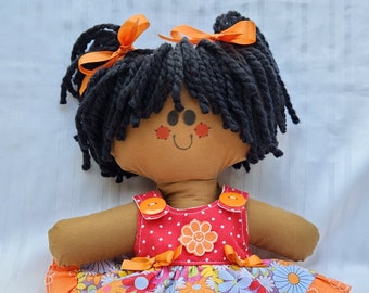 LillieGiggles Brown Baby Rag doll named Carolina  handmade Light rag dolls stands 12 inches