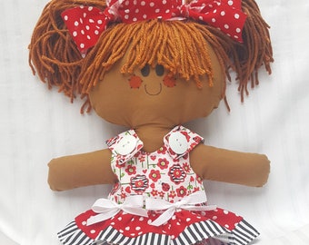 LillieGiggles Brown Baby Rag doll named Pretty MacKenzie  handmade dolls stands 12 inches