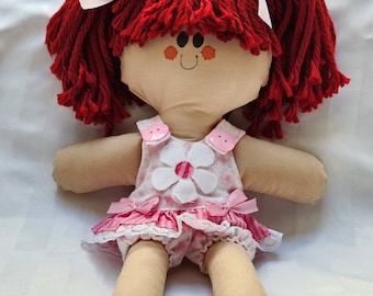 Handmade Rag Doll: LillieGiggles Angela, Pink Floral Dress, 12&quot;