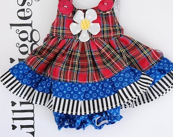 LillieGiggles Rag doll Plaid Daisy Dress and Bloomers for  rag doll