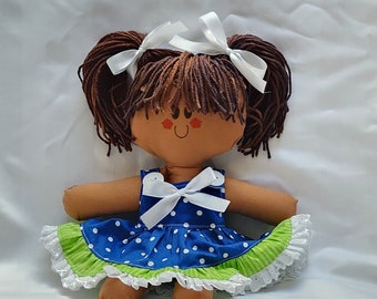 LillieGiggles Brown Baby Rag Doll chiamato JoJo amore Verde e Blu Bambola fatta a mano