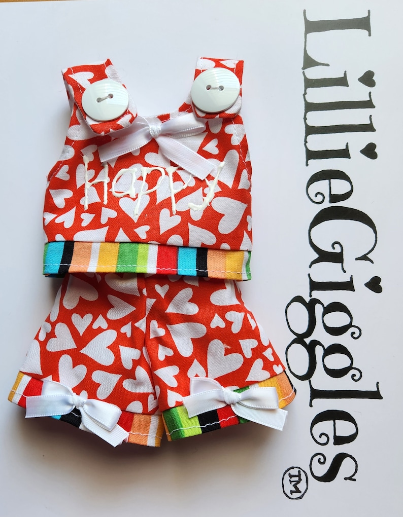 LillieGiggles Rag doll Clothes New Happy Hearts Top and Shorts Set for LillieGiggle rag dolls image 1