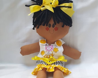 LillieGiggles Brown Baby Rag doll named Peggie doll  12" cloth rag doll