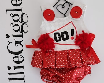 LillieGiggles Rag doll Red and White Cheerleading Dress and Bloomers for  rag doll