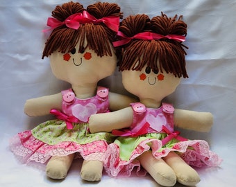 LillieGiggles  Rag Dolls named Me and My Little Sister Light Shade handmade dolls stands 12"