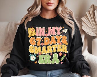 In My 67 Days Smarter Era SVG PNG | Retro Groovy School Design | 100 Days Students Teacher Shirt | Cute Back to School Clipart
