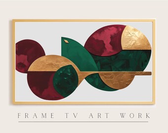 Abstract TV Wall Art for Frame TV | 4K Digital Download | Green Burgundy Gold Textured Design | Modern Geometric Artwork gift for her