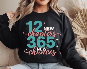 12 New Chapters 365 New Chances SVG | New Year Quote Shirt Design | Inspirational Typography | T-Shirt SVG PNG | Cricut Cut File