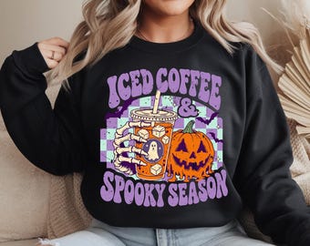 Iced Coffee Spooky Season SVG PNG, Halloween Coffee Ghost Pumpkin Shirt Design, Fall Coffee Lover Cricut SVG