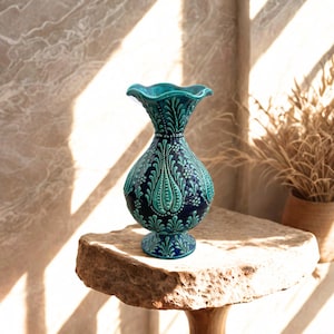 Handmade Ceramic Vase – Tall Pottery Flower Vase – Rustic Minimalist Home Decor – Boho Interior Accent – Luxury New Home Gift