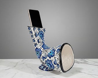 Handmade Ceramic Gramophone Phone Amplifier | Acoustic Speaker | Unique Home Decor