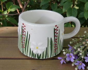 Handmade Ceramic Mug – Floral Design Coffee and Tea Cup