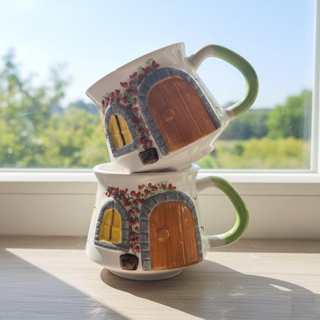 Round Door Cottage Mug, Handmade Ceramic Fantasy Home Coffee Cup, 3D ...
