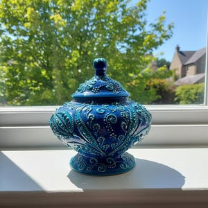 Grande barattolo in ceramica fatto a mano con coperchio: contenitore rustico in ceramica turca