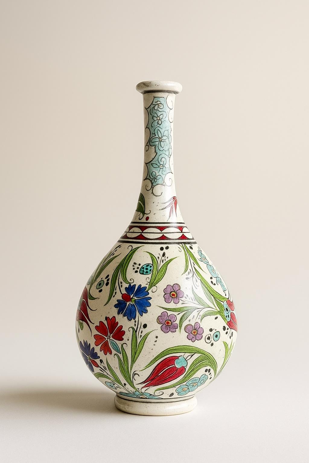 アンティークのイズニック陶器の花瓶：手描きのトルコの花柄陶器、30