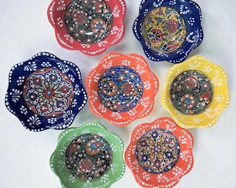 Handmade Ceramic Mini Bowls Set, Colorful Hand Painted  Small Turkish Pottery
