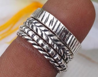 Anillos apilables de plata de ley: anillos bohemios midi, joyas delicadas