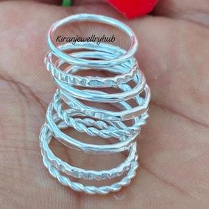 925 Sterling Silver Stackable Rings Set of 8 | Dainty Thin Midi Rings | Minimalist Silver Ring Set | Boho Ring Set Gift for Her