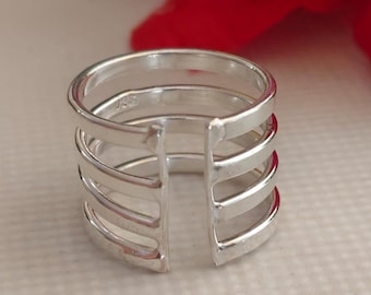 Anillo ajustable de plata de ley / Anillo minimalista abierto