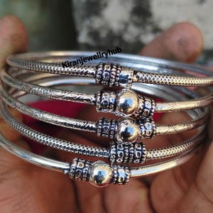 Silver Ball Bangle Set of 5 | West Indian Bangles | 925 Sterling Silver Tribal Bangle Set | Handmade Boho Jewelry | Gift for Her