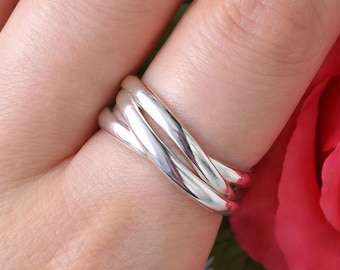 Anillo de plata de ley 925 con cierre ruso, anillo giratorio entrelazado, anillo antiestrés para mujer, joyería de regalo hecha a mano, juego de anillos apilables.
