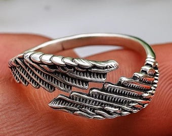 Sterling Silver Feather Ring | Adjustable Boho Wrap, Vintage Style
