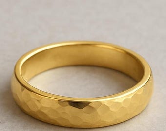 18K Gold Hammered Band • Thin Minimalist Ring