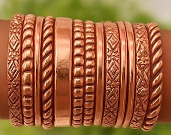 18K Rose Gold Stacking Ring Set | Textured Boho Bands
