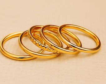 18K Gold Stackable Ring Set • Minimalist Thin Band Rings