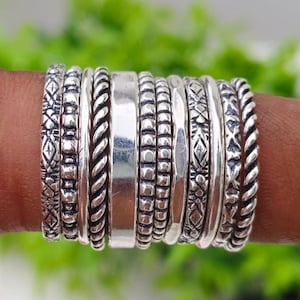 925 Silver  Stackable Ring Set of 12 | |Stacking rings, ,Silver band rings, Ring stacks, .| Minimalist Silver Band Rings | Gift for Her |