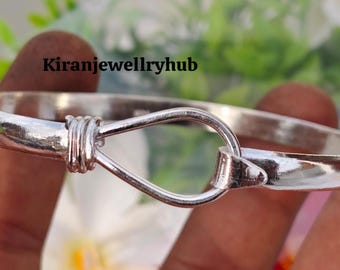 Handmade Sterling Silver Open Bangle: Minimalist Hook Bracelet - Etsy