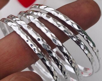 Hammered Silver Bangle Set: 5 Stackable Boho Bracelets 925 silver bangles