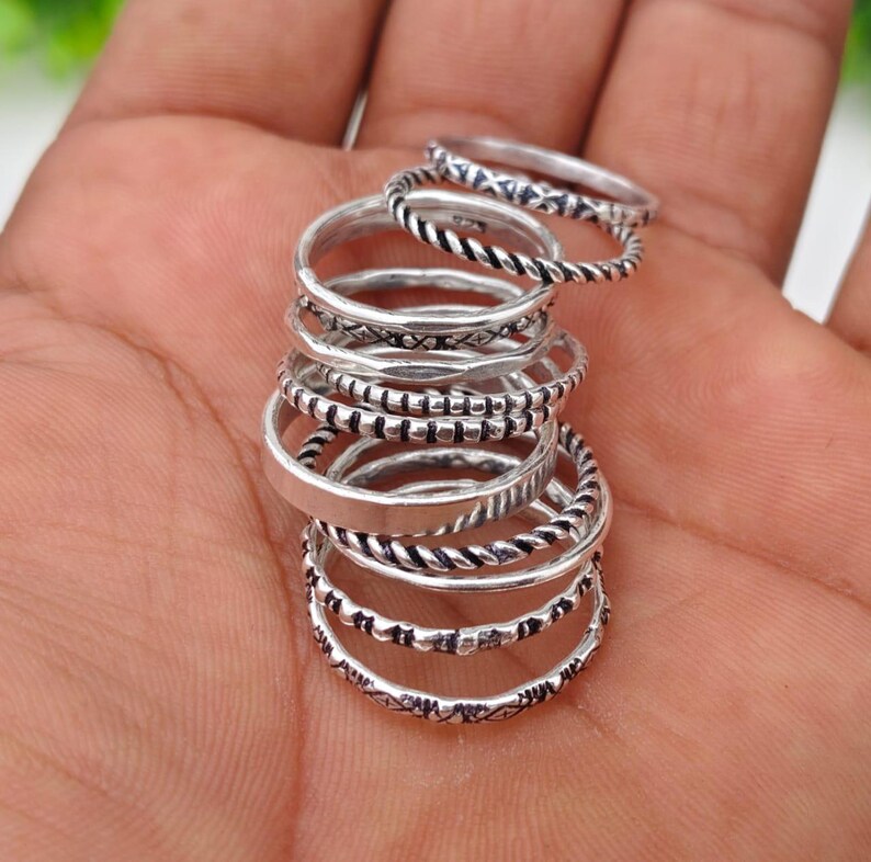 Sterling Silver Stackable Ring Set: 12 Mixed Texture Bands - Etsy
