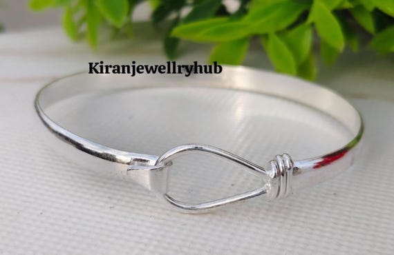 Handmade Sterling Silver Open Bangle: Minimalist Hook Bracelet - Etsy