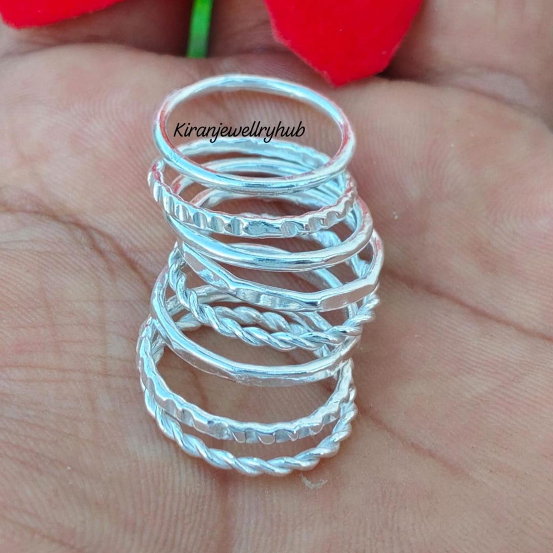 Stackable Rings Silver Stylish Sterling Silver Stackable Ring Set: Minimalist Boho Midi Rings - Etsy