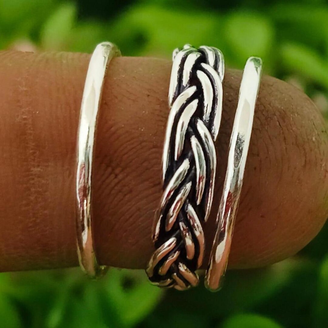 Braided Sterling Silver Stacking Ring Set,: Boho Minimalist Bands - Etsy