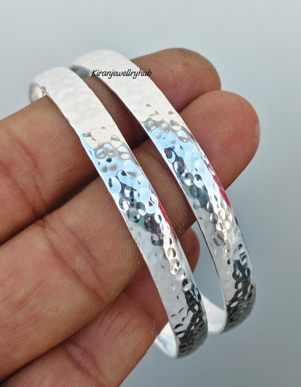 Hammered Sterling Silver Bangle Set: Textured Wide Bangles, Set of