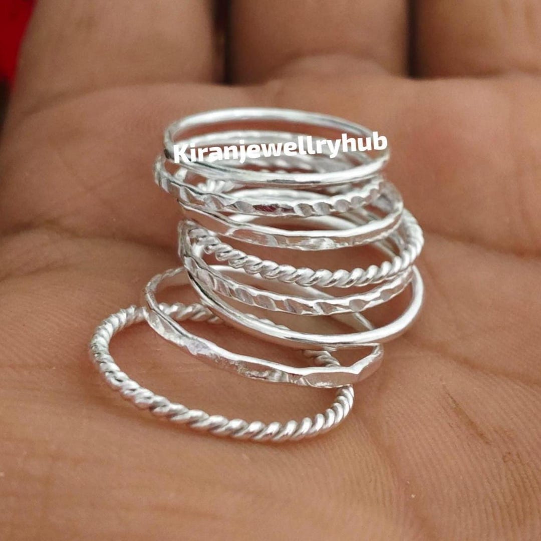 925 Sterling Silver Stacking Ring Set: Twisted, Hammered, Boho Style ...