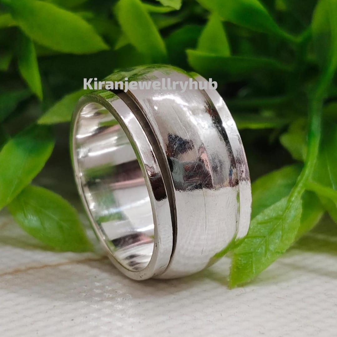 Sterling Silver Spinner Ring: Wide Band Meditation Fidget Ring - Etsy