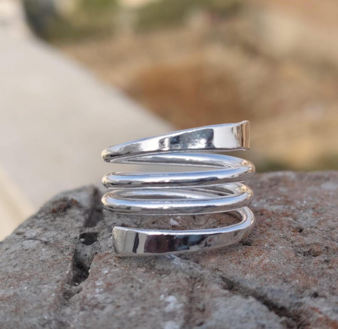 Handmade Sterling Silver Coil Ring | Adjustable Boho Statement Jewelry ...
