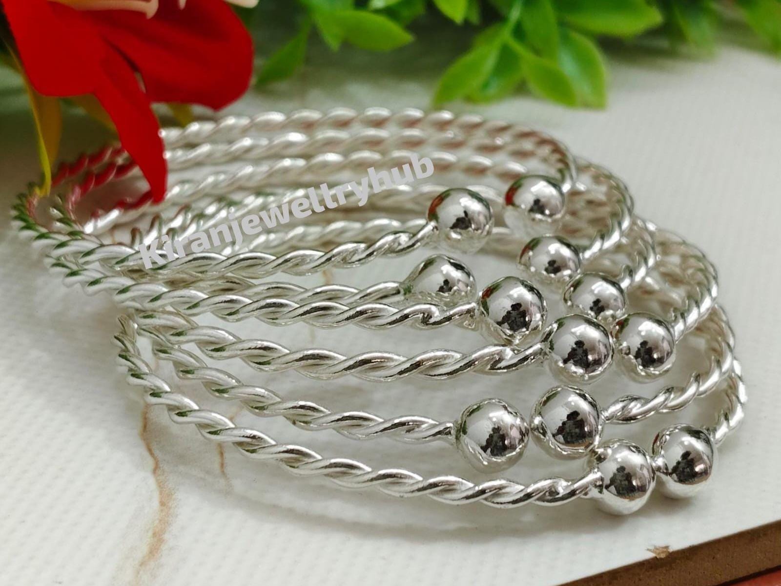Sterling Silver Ball Bangles - Set of 7 - Minimalist West Indian Style