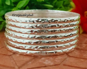 Hammered 925 Silver Bangle Set: Stackable Boho Jewelry