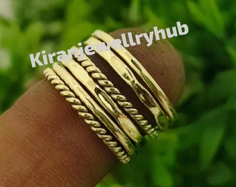 Brass Stacking Ring Set: Minimalist Boho Jewelry, Adjustable Bands