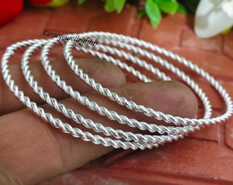 Stackable Silver Bangles Set: Minimalist Boho Jewelry Gift