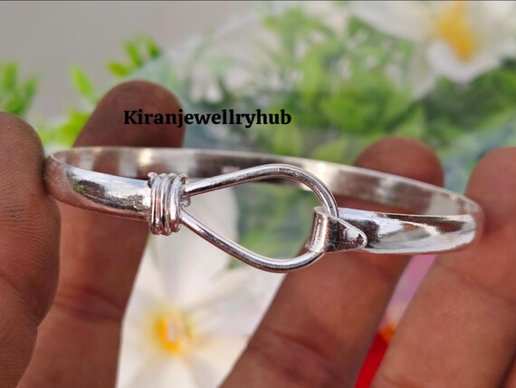 Handmade Sterling Silver Open Bangle: Minimalist Hook Bracelet - Etsy