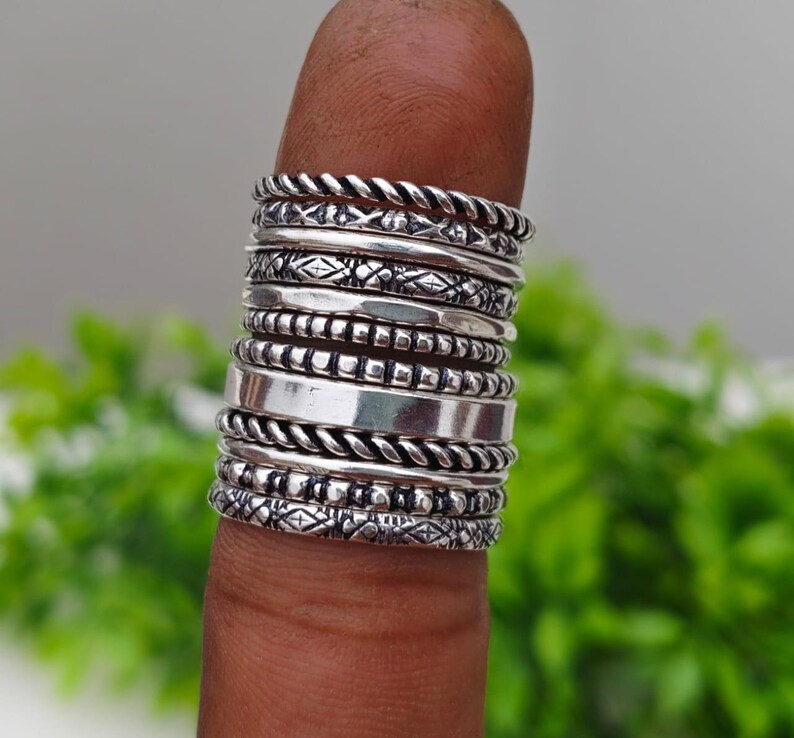 Sterling Silver Stackable Ring Set: 12 Mixed Texture Bands - Etsy