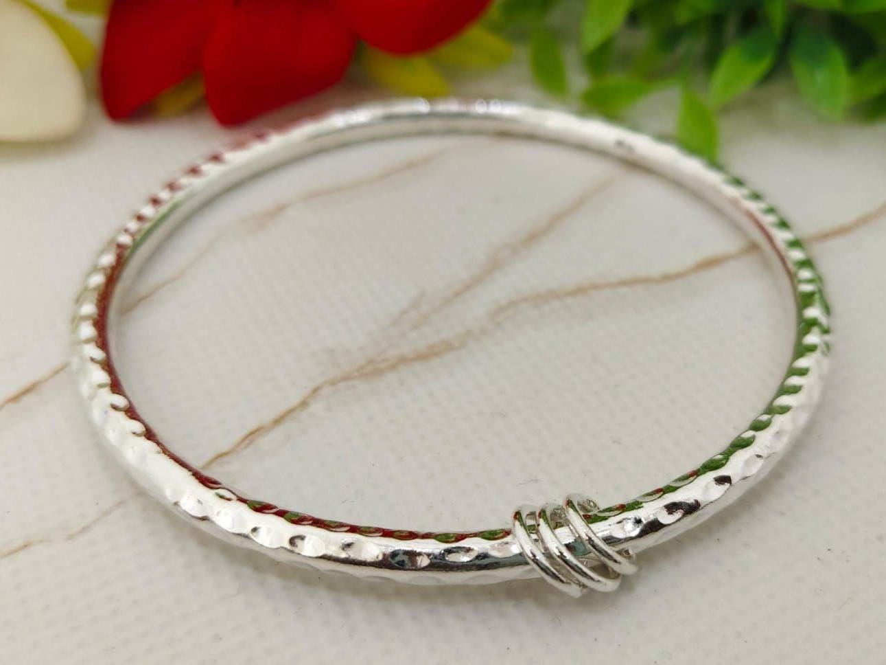 Hammered Sterling Silver Bangle: Chunky Oxidized Silver Links - Etsy
